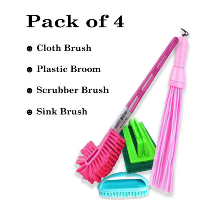 Mannat Plastic Brush Combo Set of Broom, Toilet Brush and Tile Cleaner