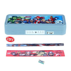 School Mate Puzzle, Password Protected Avengers Plastic Pencil Box Blue for Kids