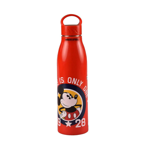 School Mate Insulated Inner Steel Micky Mouse Water Bottle Black