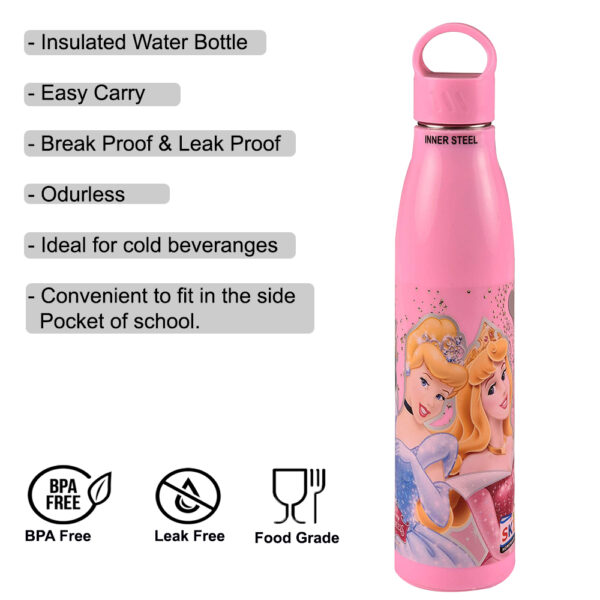 School Mate Insulated Inner Steel Barbie Princess Water Bottle White - Image 3