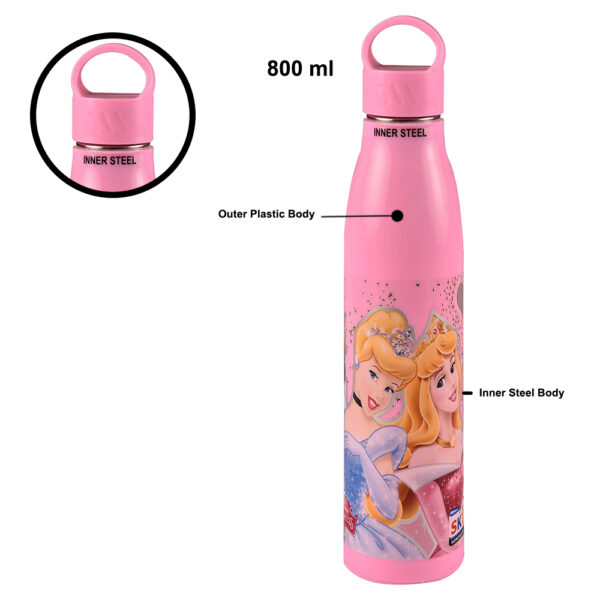 School Mate Insulated Inner Steel Barbie Princess Water Bottle White - Image 4
